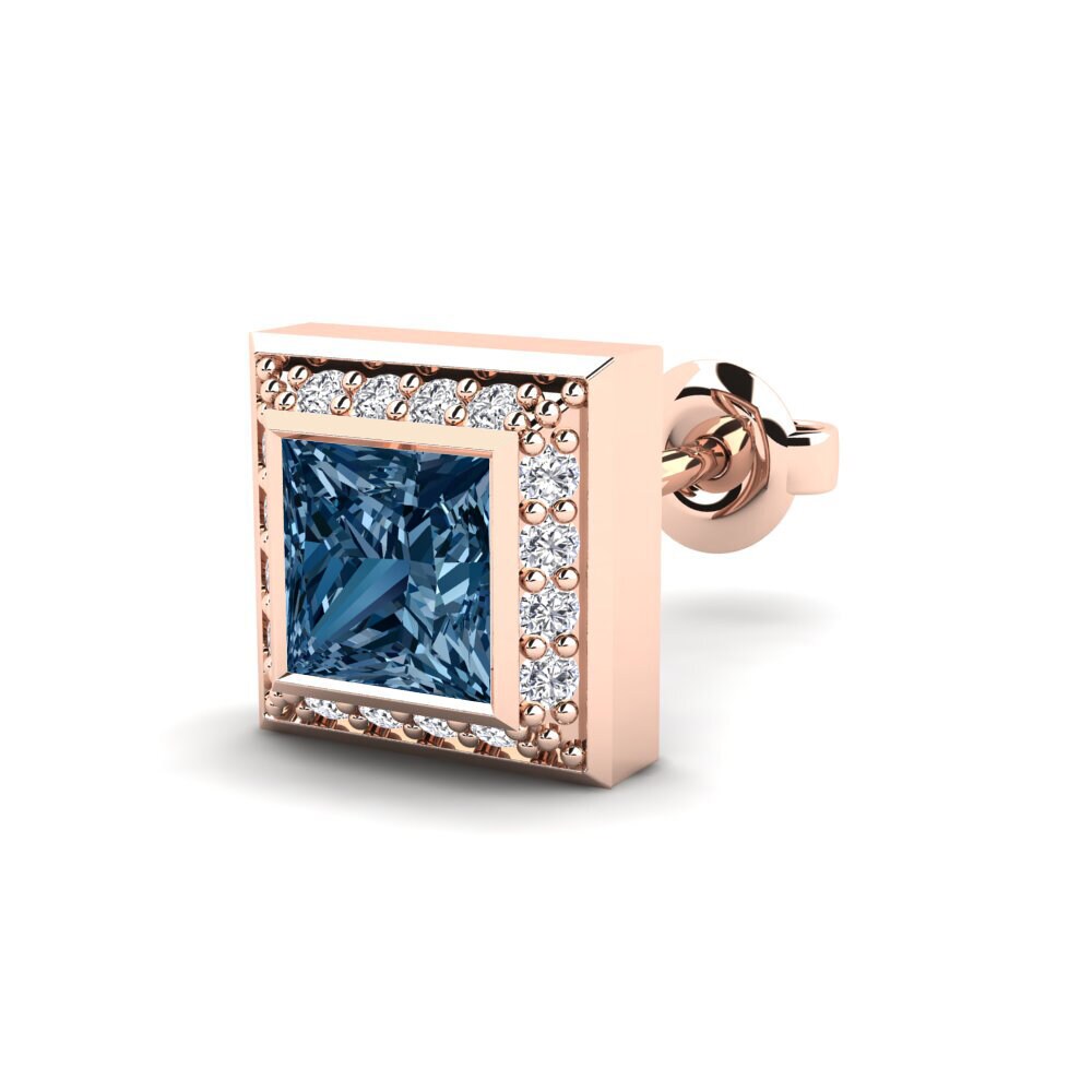 14k Oro Rosa Diamante Azul Pendiente para hombre Hewey