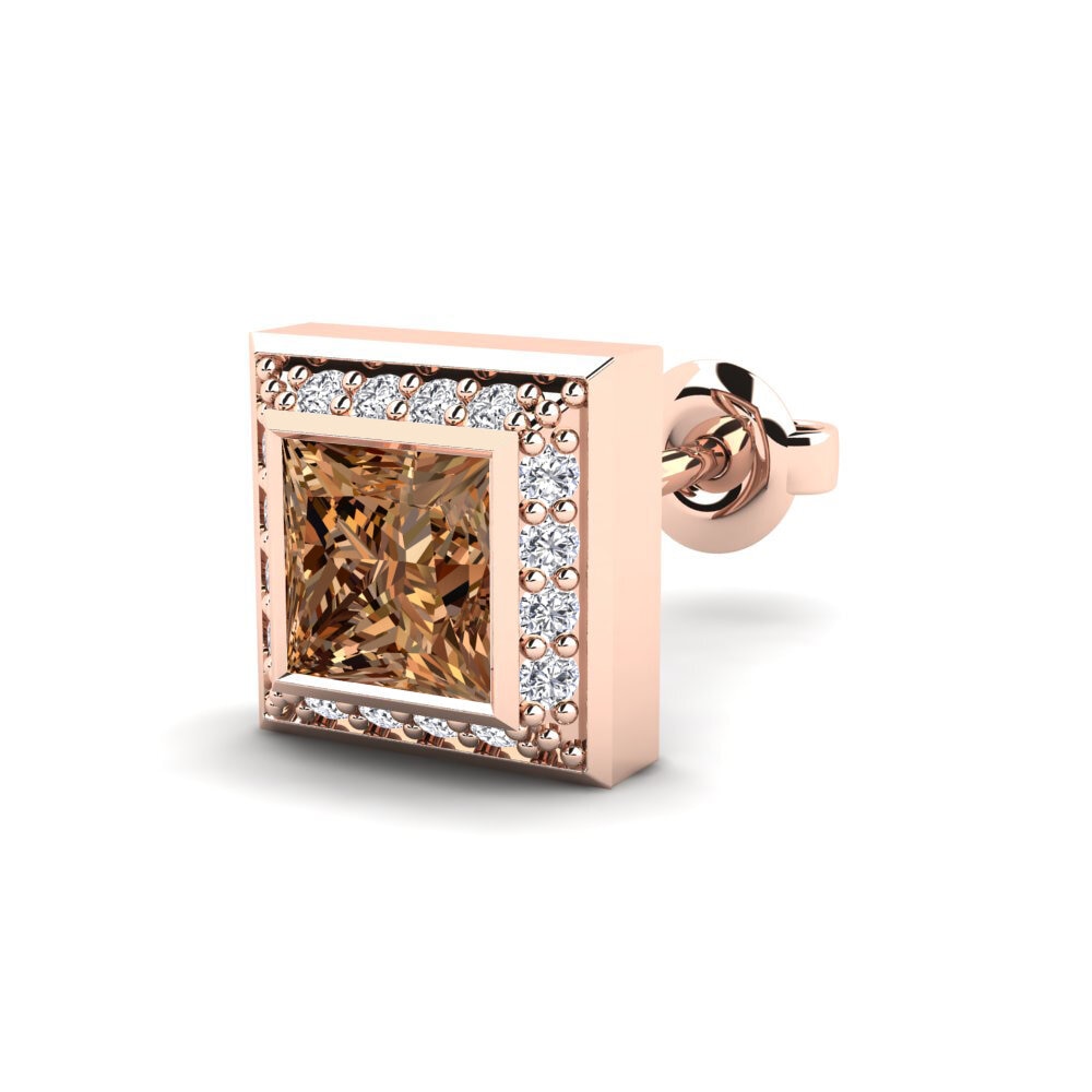 9ct Rose Gold Brown Diamond Men's Earring Hewey