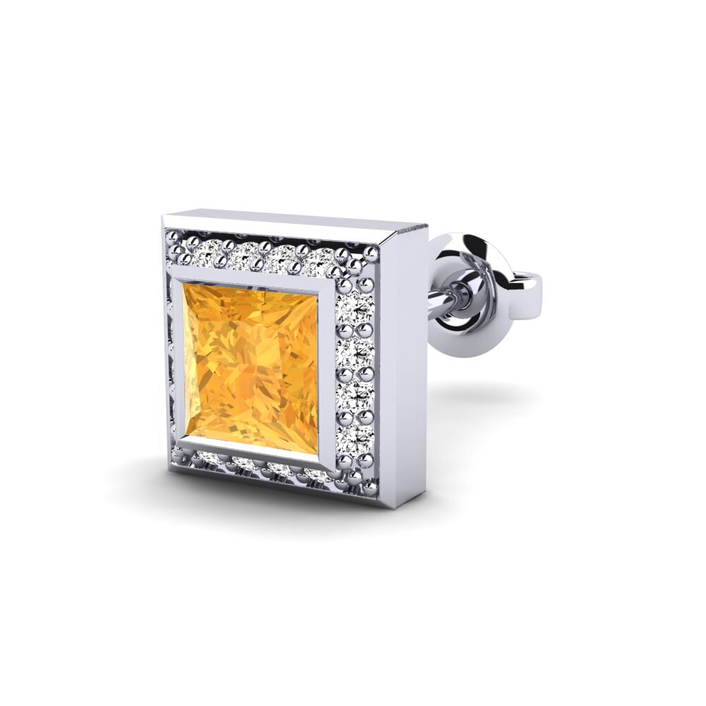 9k White Gold Citrine Men's Earring Hewey