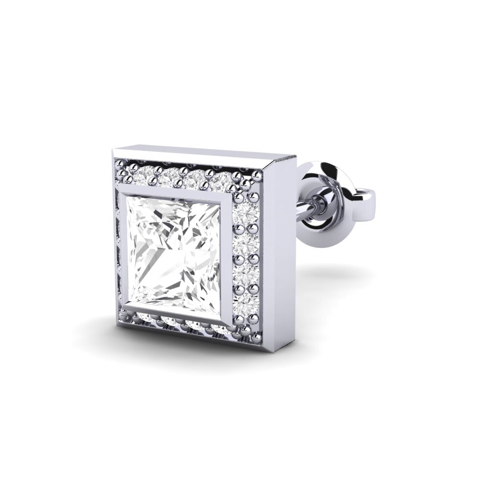 14k Oro Blanco Zafiro blanco Pendiente para hombre Hewey