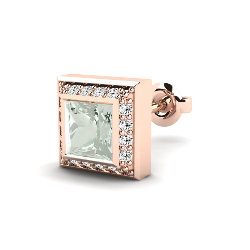 14k Oro Rosa Amatista verde Pendiente para hombre Hewey