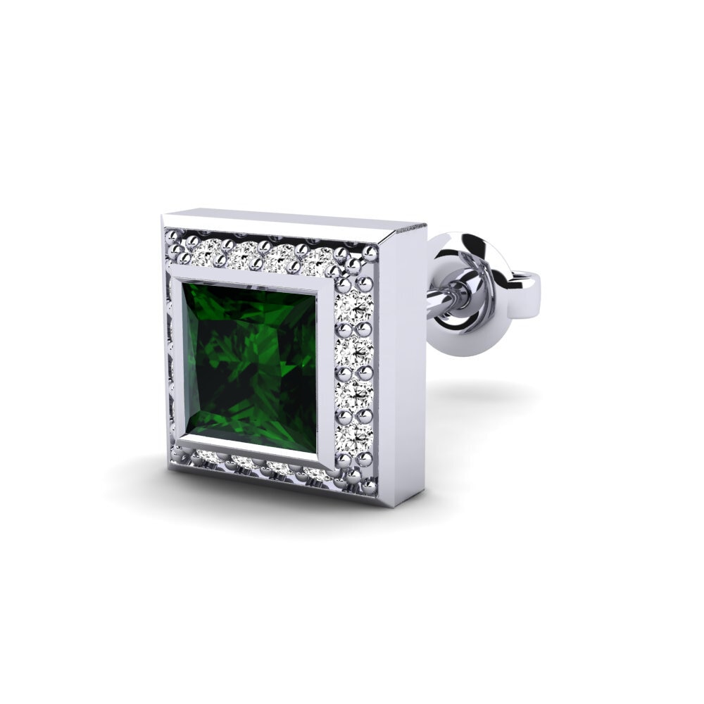 14k Oro Blanco Turmalina verde Pendiente para hombre Hewey