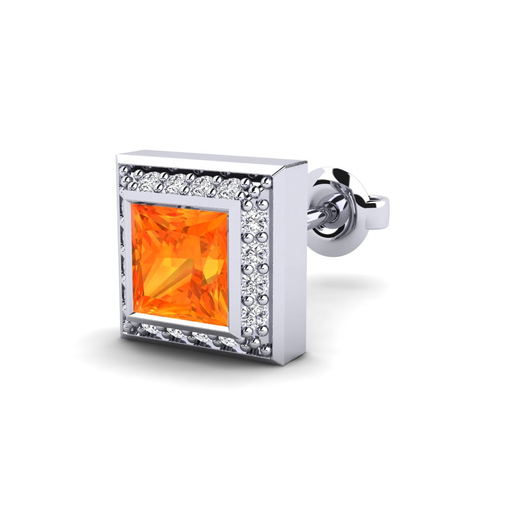 14k Oro Blanco Zafiro Naranja Pendiente para hombre Hewey