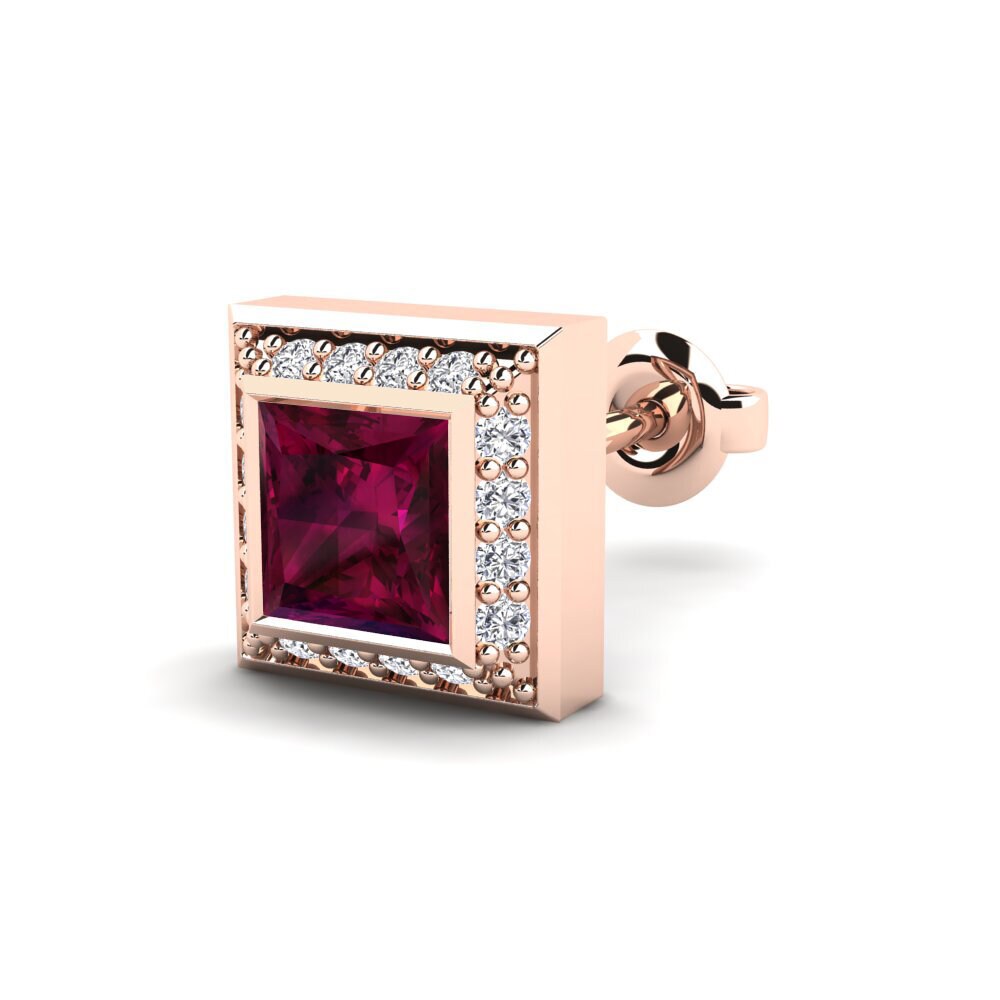 14ct Rose Gold Rhodolite Garnet Men's Earring Hewey