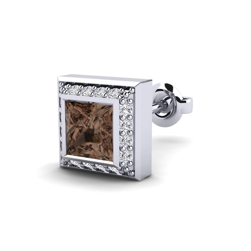 950 Platinum Smoky Quartz Men's Earring Hewey