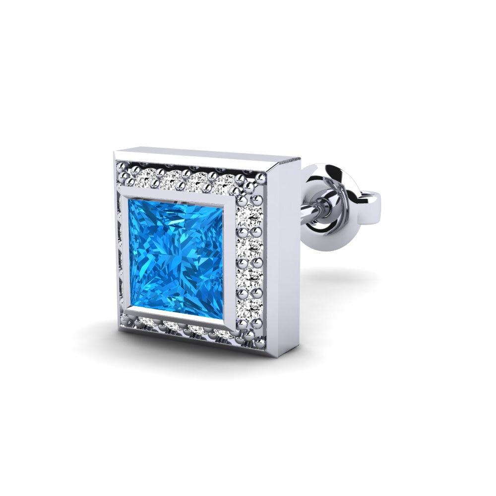 Ouro Branco 18K Azul Topázio Brinco masculino Hewey