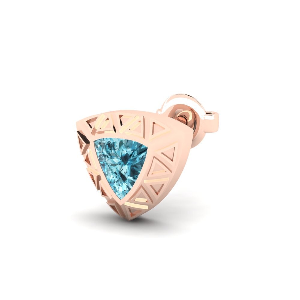 9ct Rose Gold Blue Zircon Men's Earring Matalas