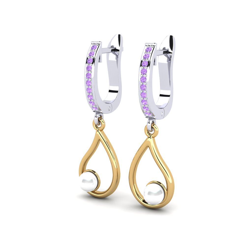 14ct White & Yellow Gold Amethyst Women's Earring Janeyan
