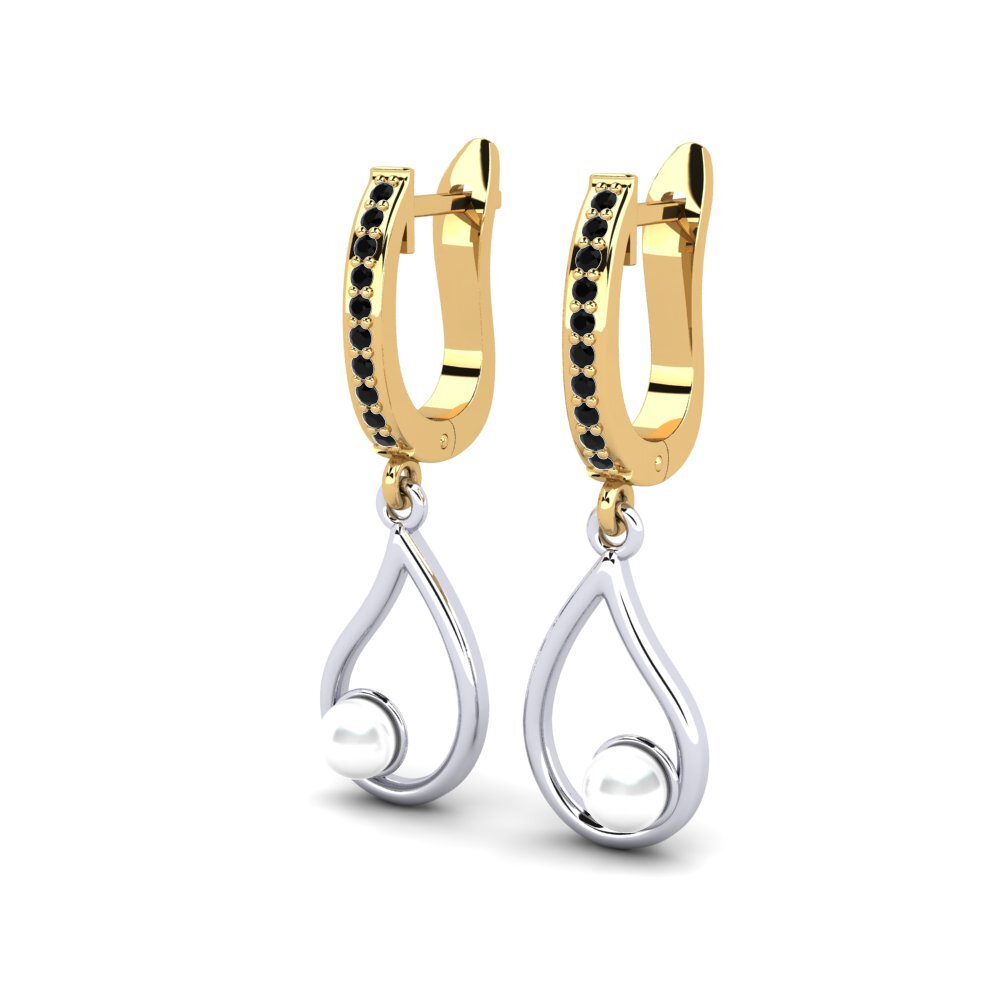 9ct Yellow & White Gold Black Diamond Women's Earring Janeyan