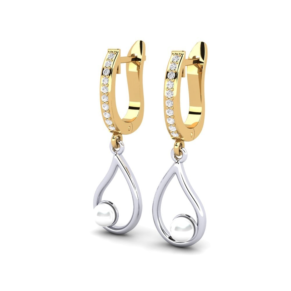 14k Oro Amarillo & Blanco Zafiro blanco Pendiente de mujer Janeyan