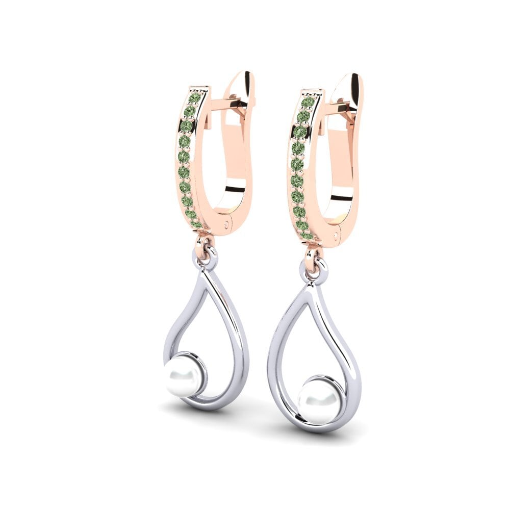 9k Oro Rosa & Blanco Diamante Verde Pendiente de mujer Janeyan