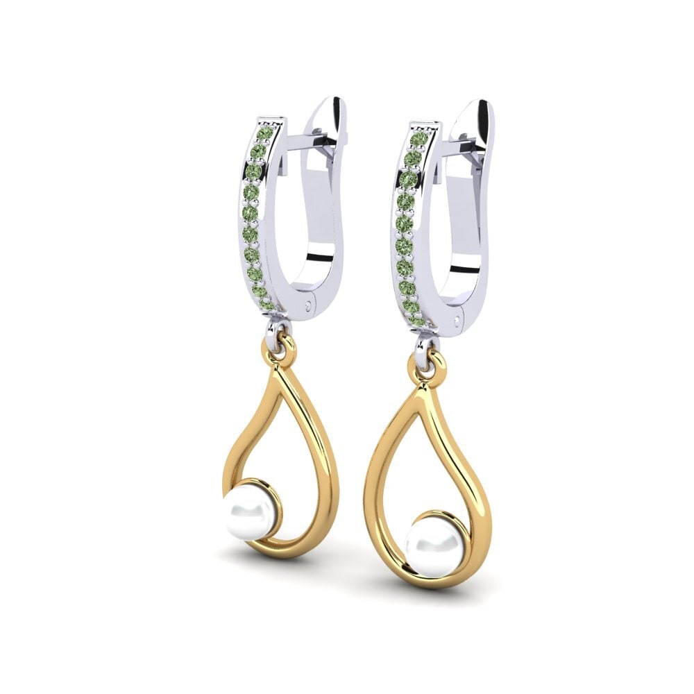 9ct White & Yellow Gold Green Diamond Women's Earring Janeyan