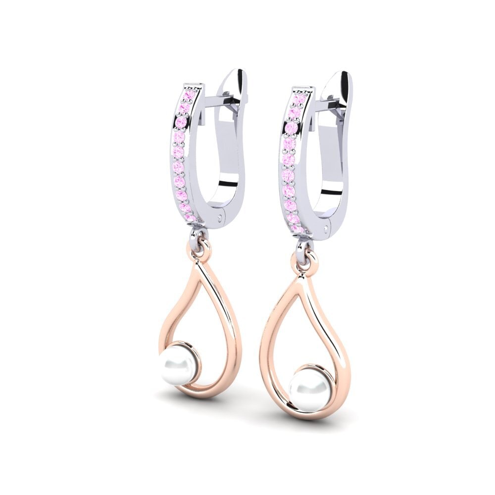 14k Oro Blanco & Rosa Zafiro Rosado Pendiente de mujer Janeyan
