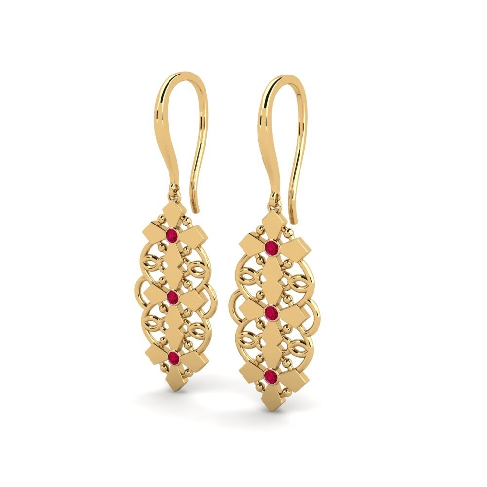 9ct Yellow Gold Ruby Women's Earring Konigin