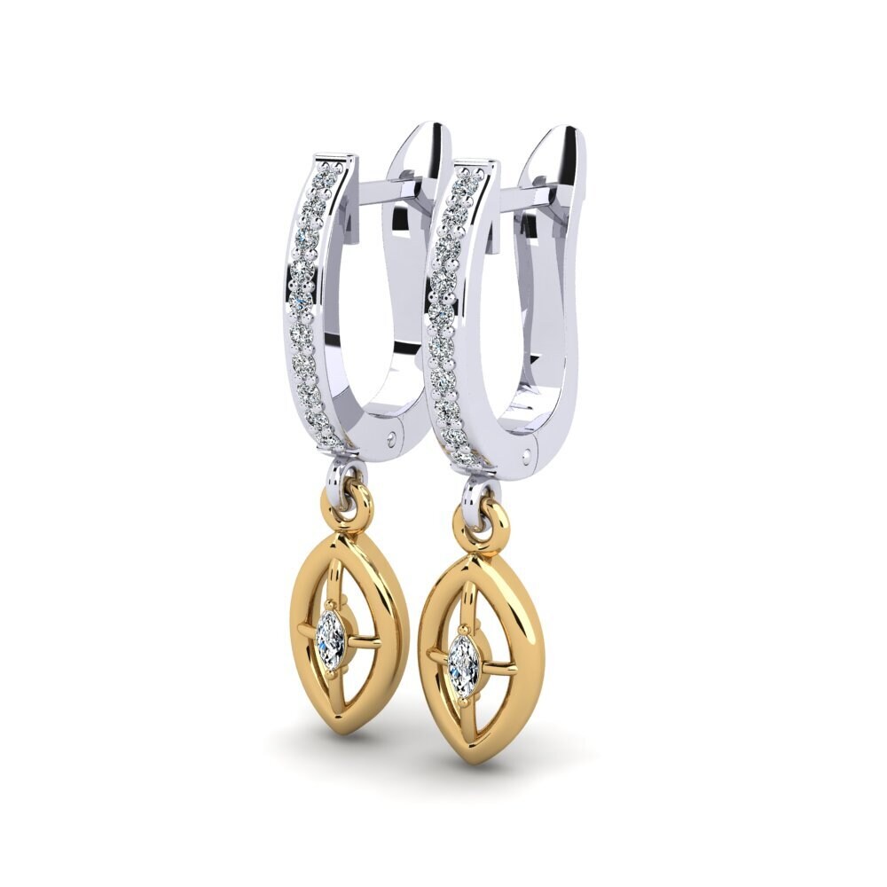 14k Oro Blanco / Amarillo Marquesa Pendiente de mujer Hape