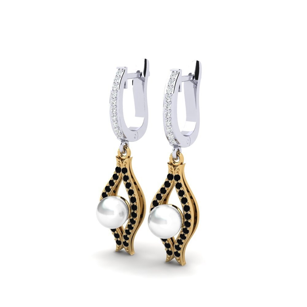 9ct White & Yellow Gold Black Diamond Women's Earring Haspe