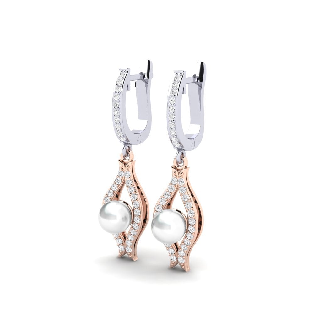 9ct White & Rose Gold White sapphire Women's Earring Haspe