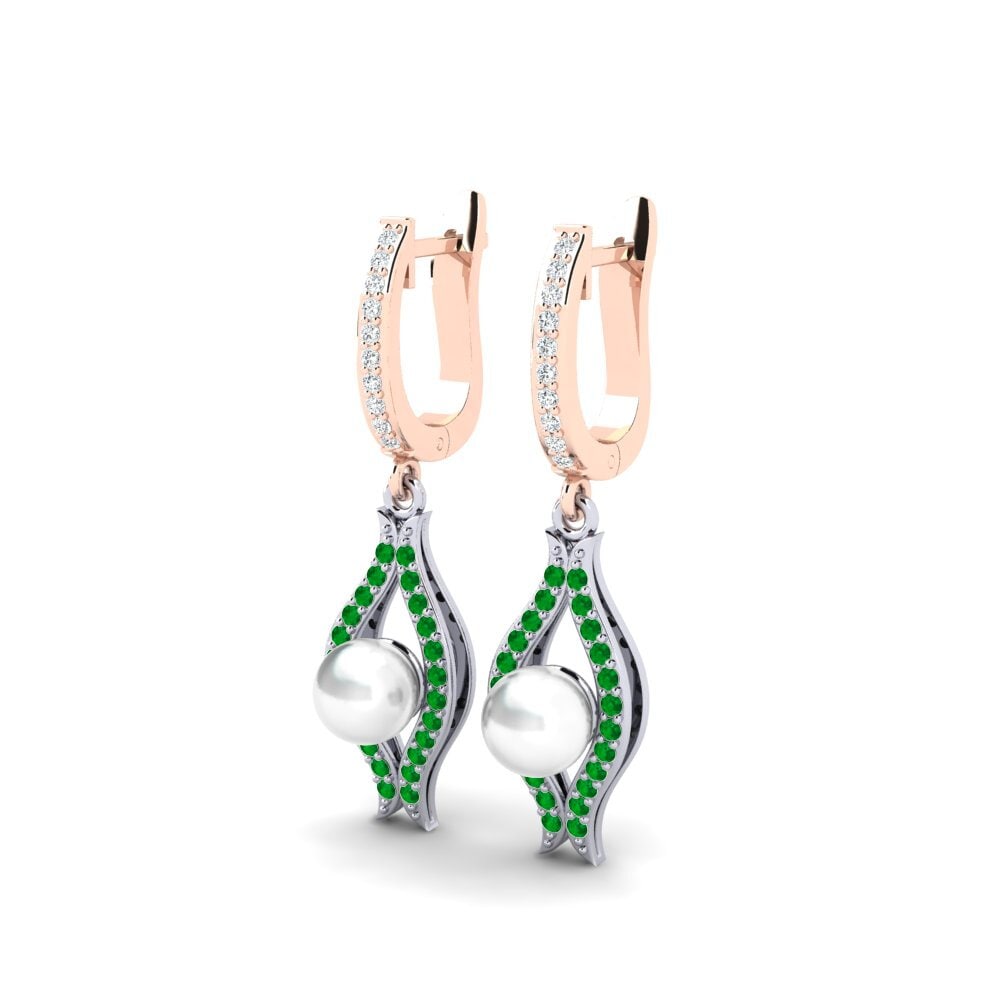 18ct Rose & White Gold Emerald Women's Earring Haspe