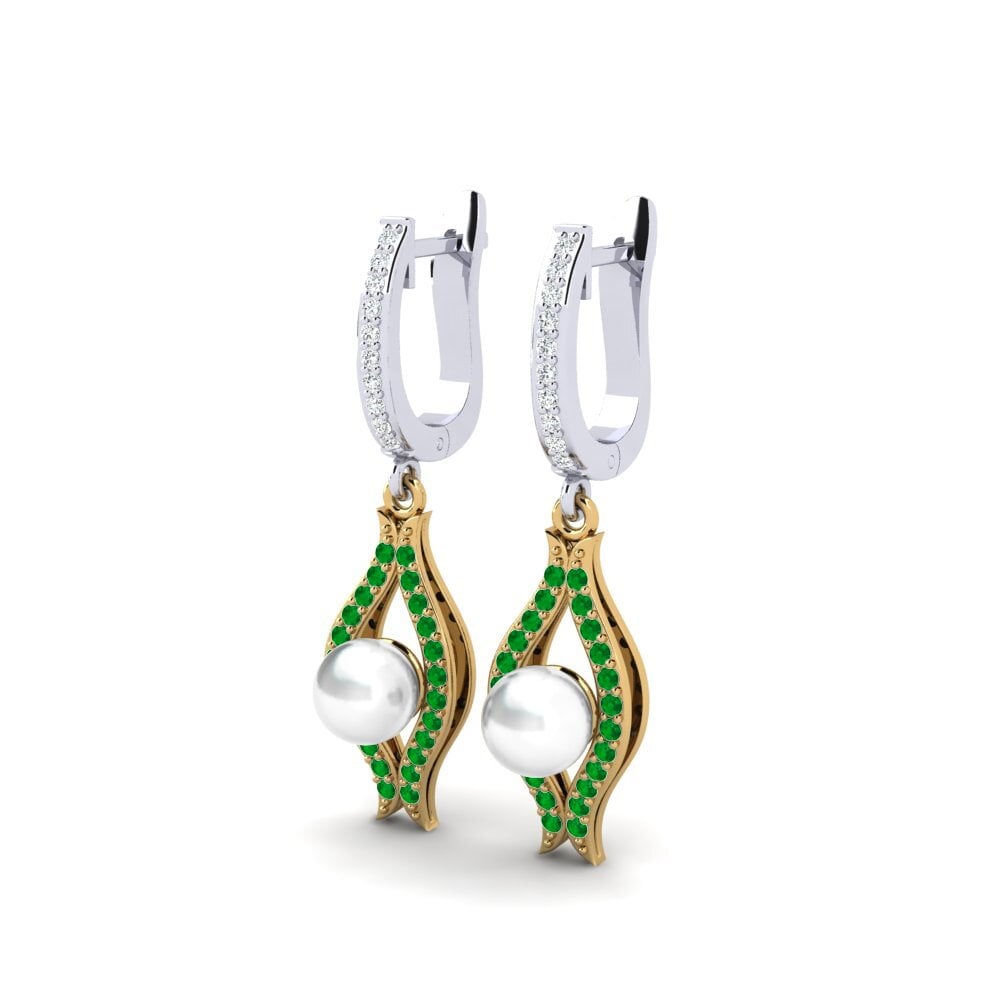 18ct White & Yellow Gold Emerald Women's Earring Haspe