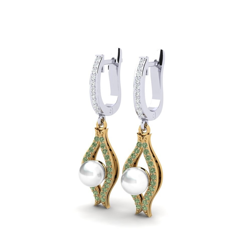 9ct White & Yellow Gold Green Diamond Women's Earring Haspe