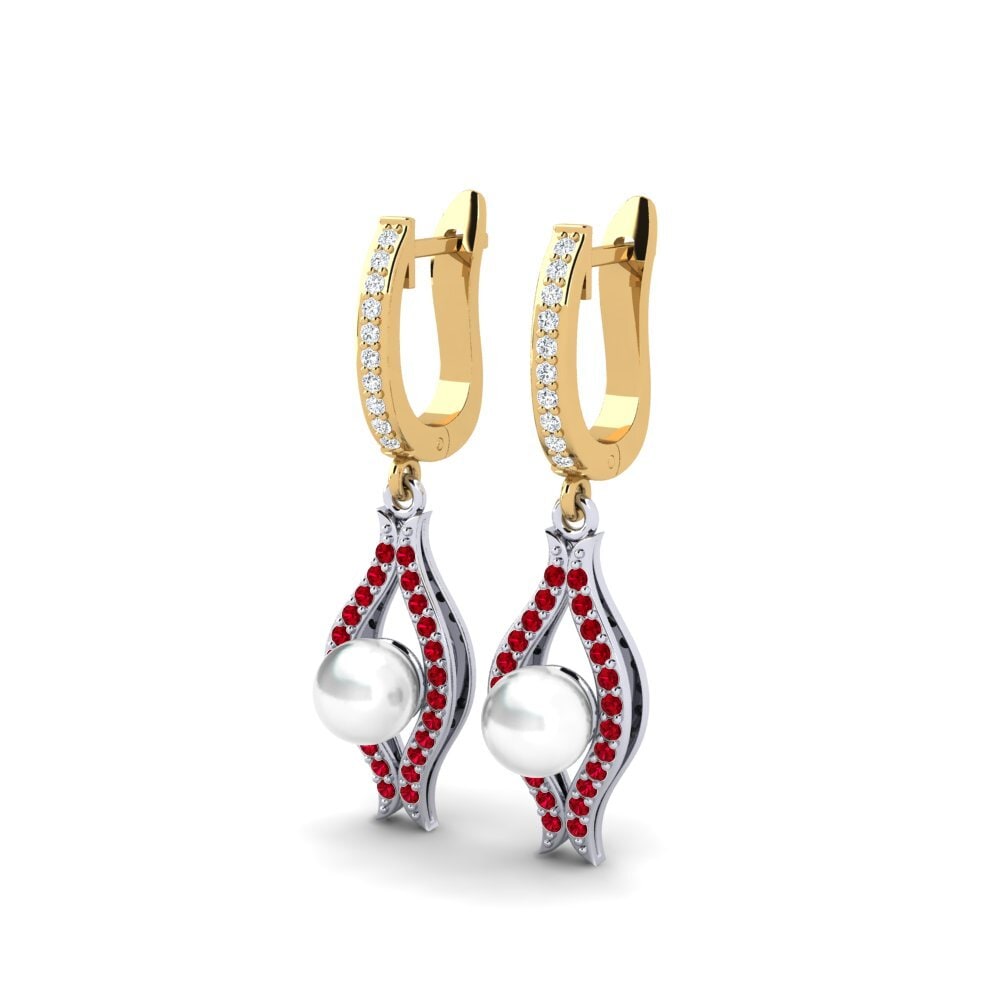 9ct Yellow & White Gold Red Zirconia Women's Earring Haspe