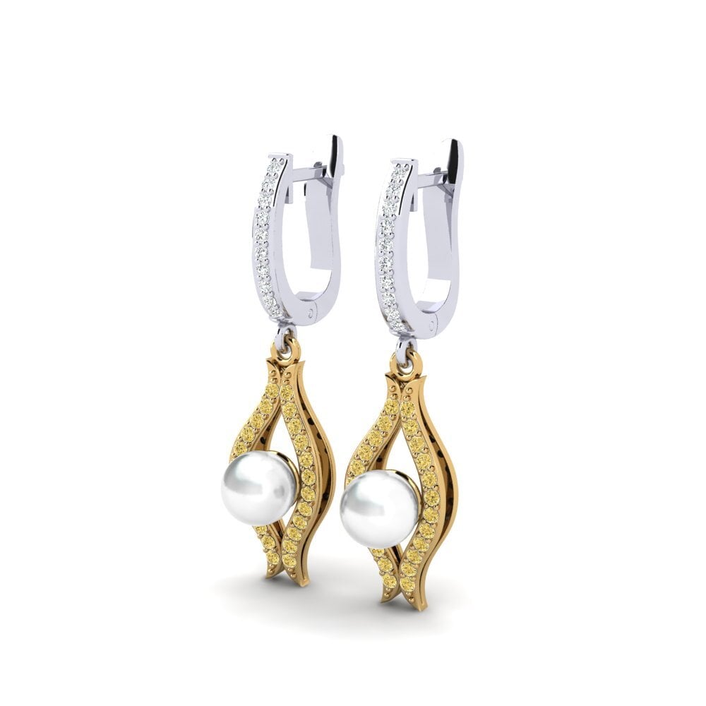 18ct White & Yellow Gold Yellow Diamond Women's Earring Haspe