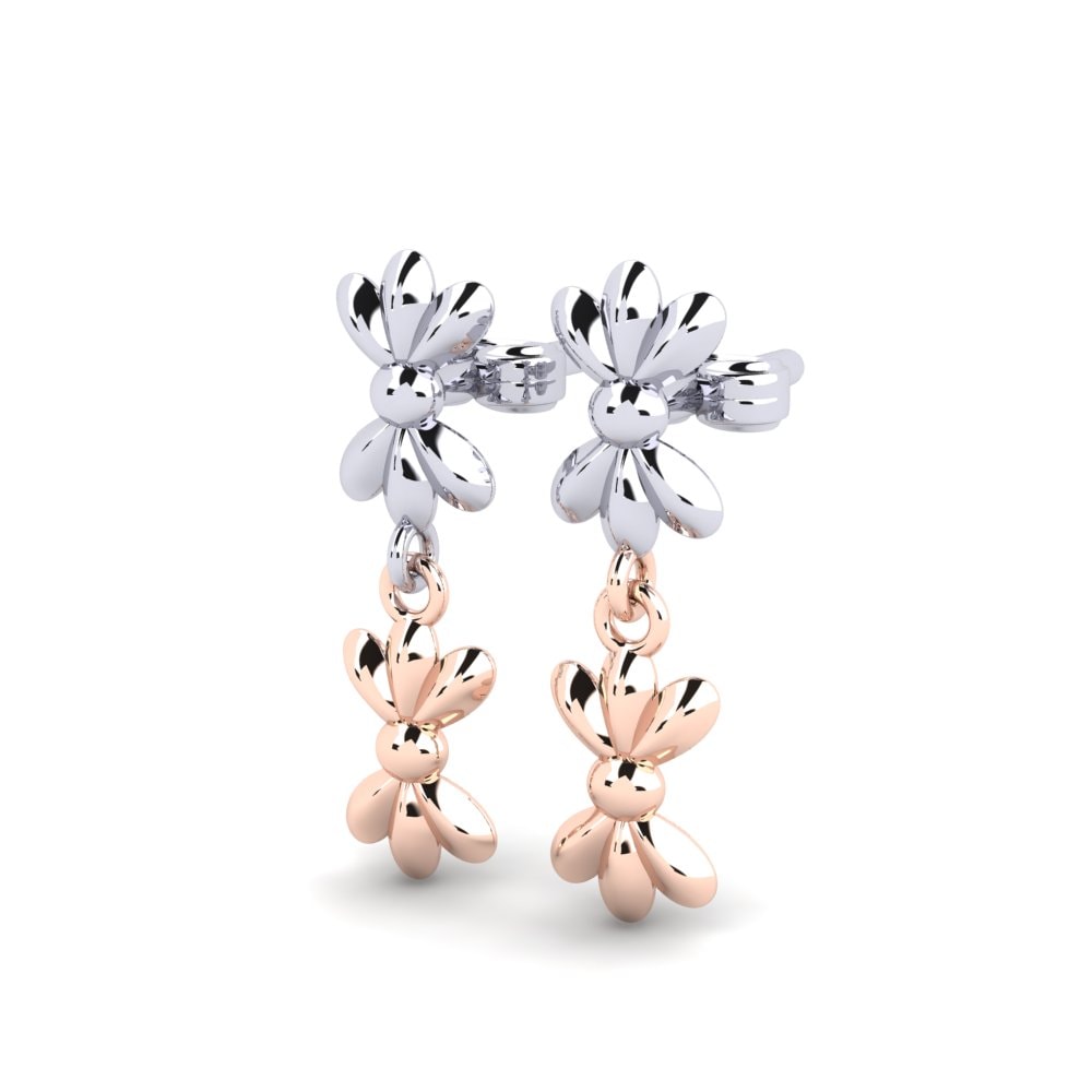 18k Oro Blanco / Rosa Pendientes Condled