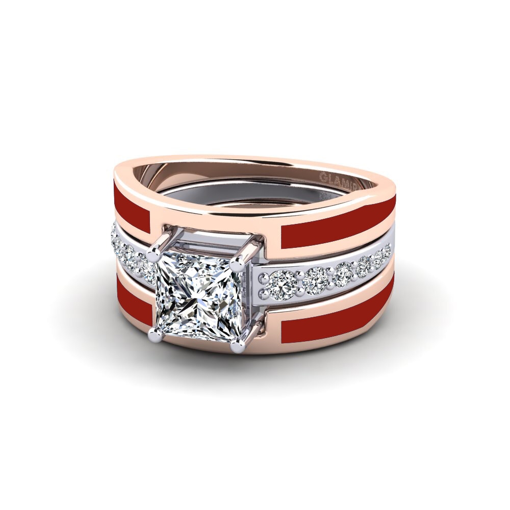 375 Rot & Weißgold Ring Andode SET