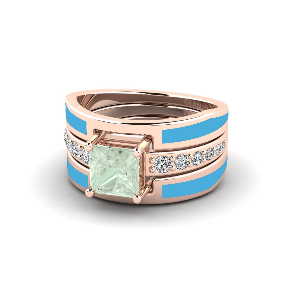 Green Amethyst Ring Andode SET