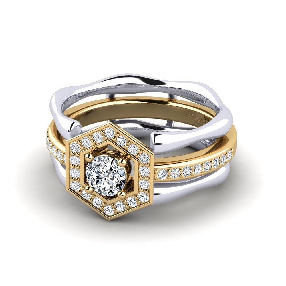 9k Oro Amarillo & Blanco Anillo Bemen SET