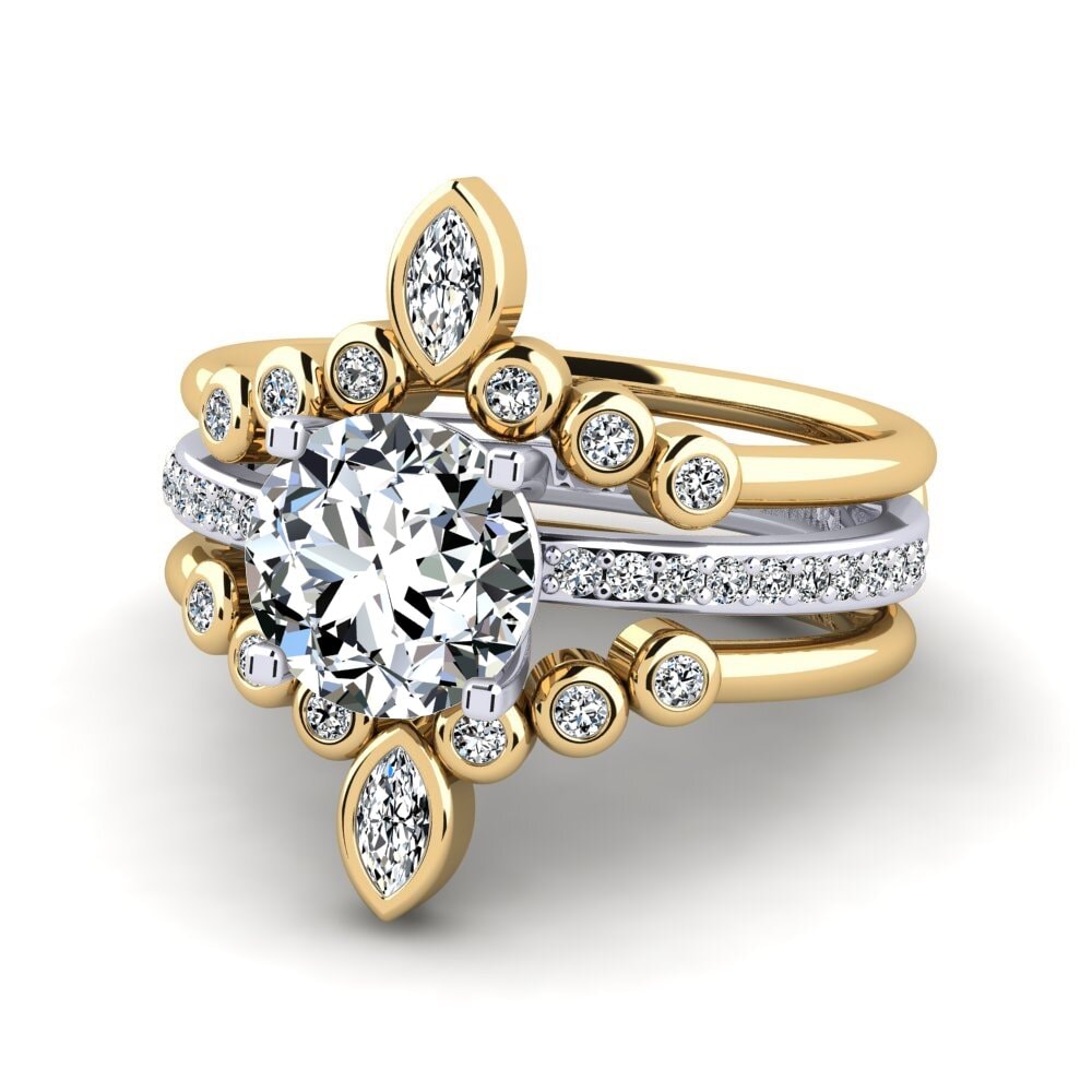 9k Oro Amarillo & Blanco Anillo Cyanci SET