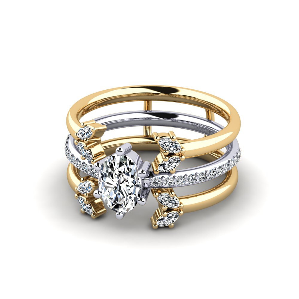 9k Oro Amarillo & Blanco Anillo Ebriar SET