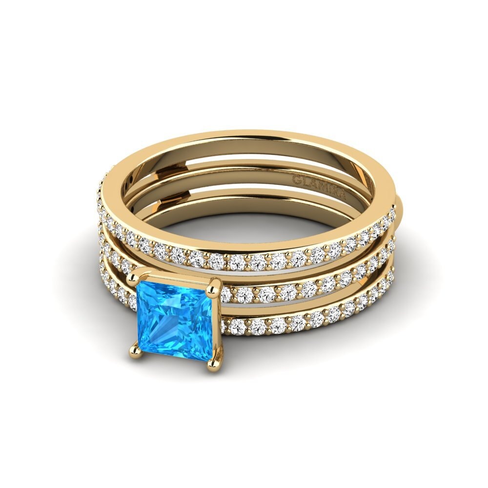 14ct Yellow Gold Blue Topaz Ring Hiddod SET