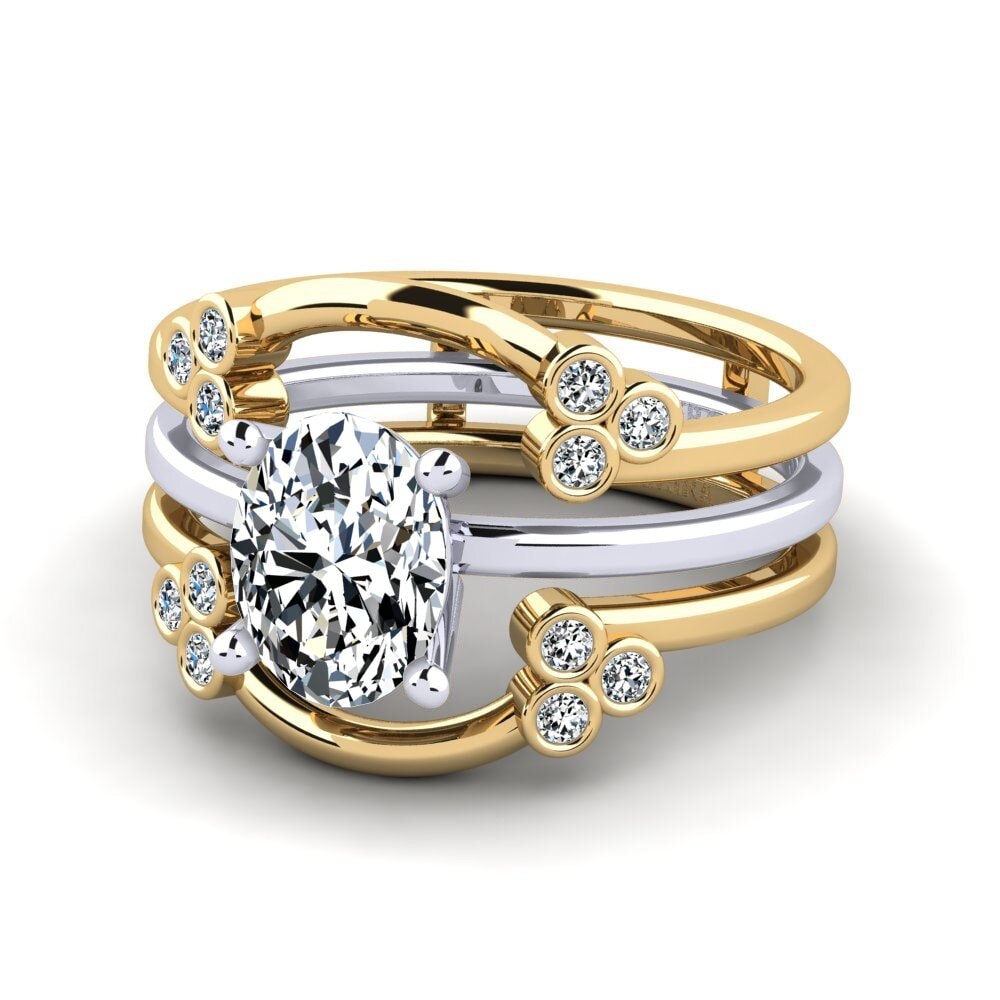 9k Oro Amarillo & Blanco Anillo Hyunwoo SET