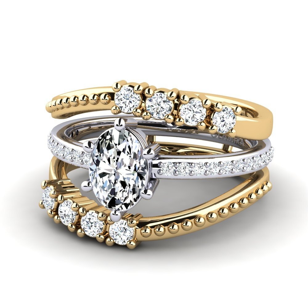 9k Oro Amarillo & Blanco Anillo Knonpo SET