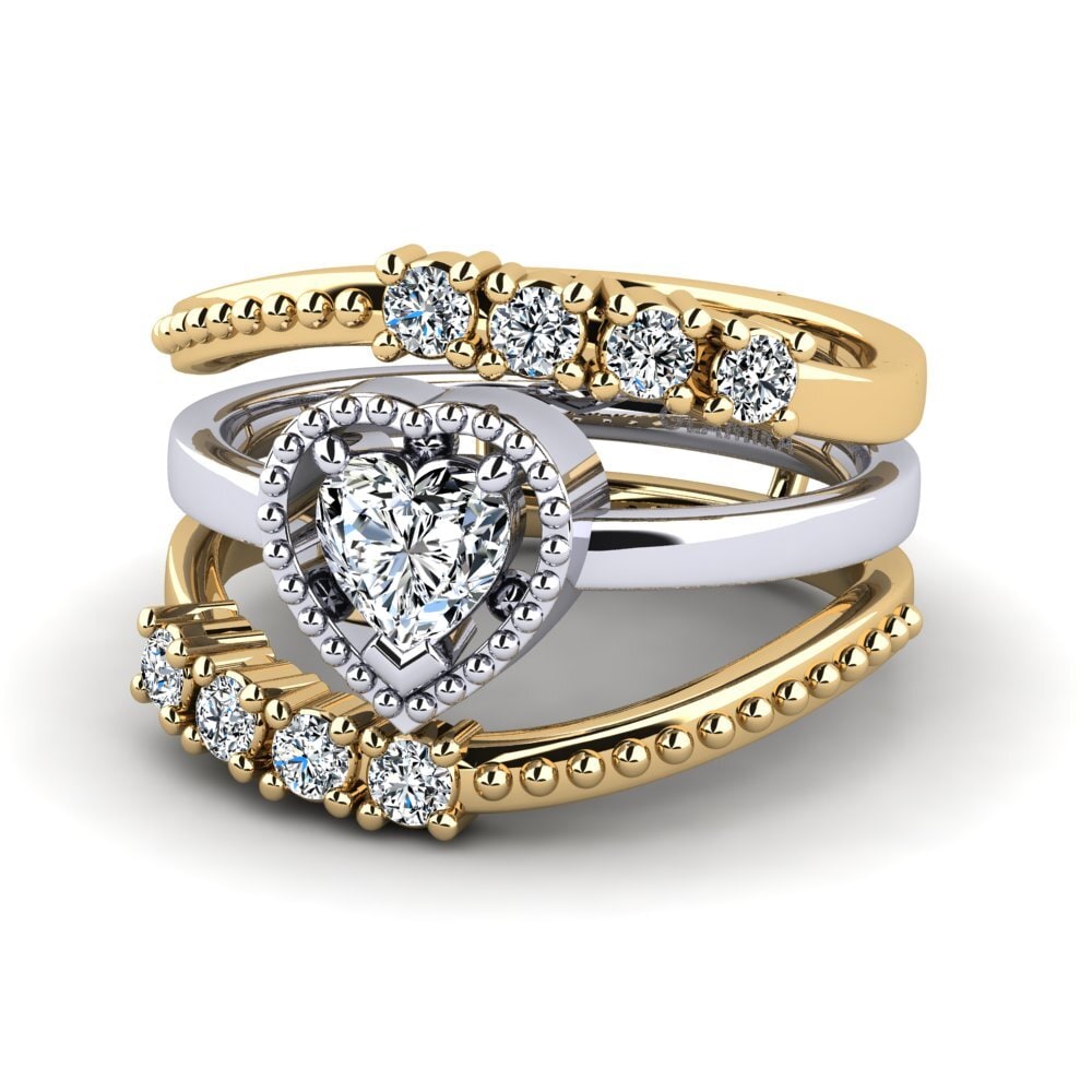 9k Oro Amarillo & Blanco Anillo Ludder SET