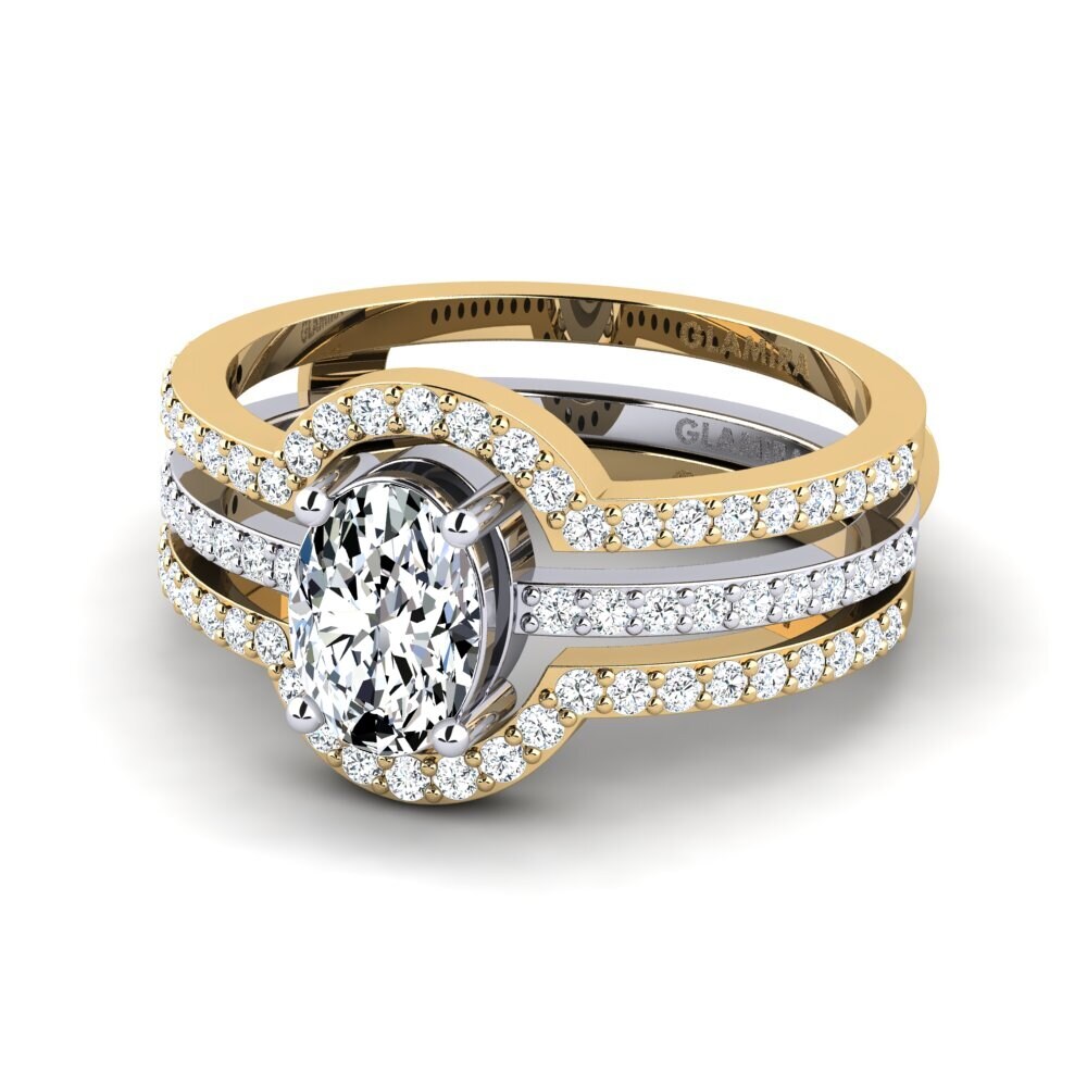 9k Oro Amarillo & Blanco Anillo Awan SET