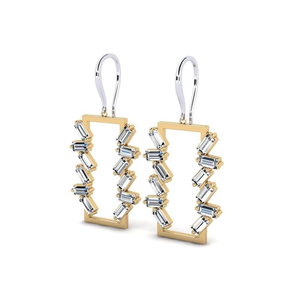 14k Oro Blanco & Amarillo Baguette Pendiente de mujer Akerea