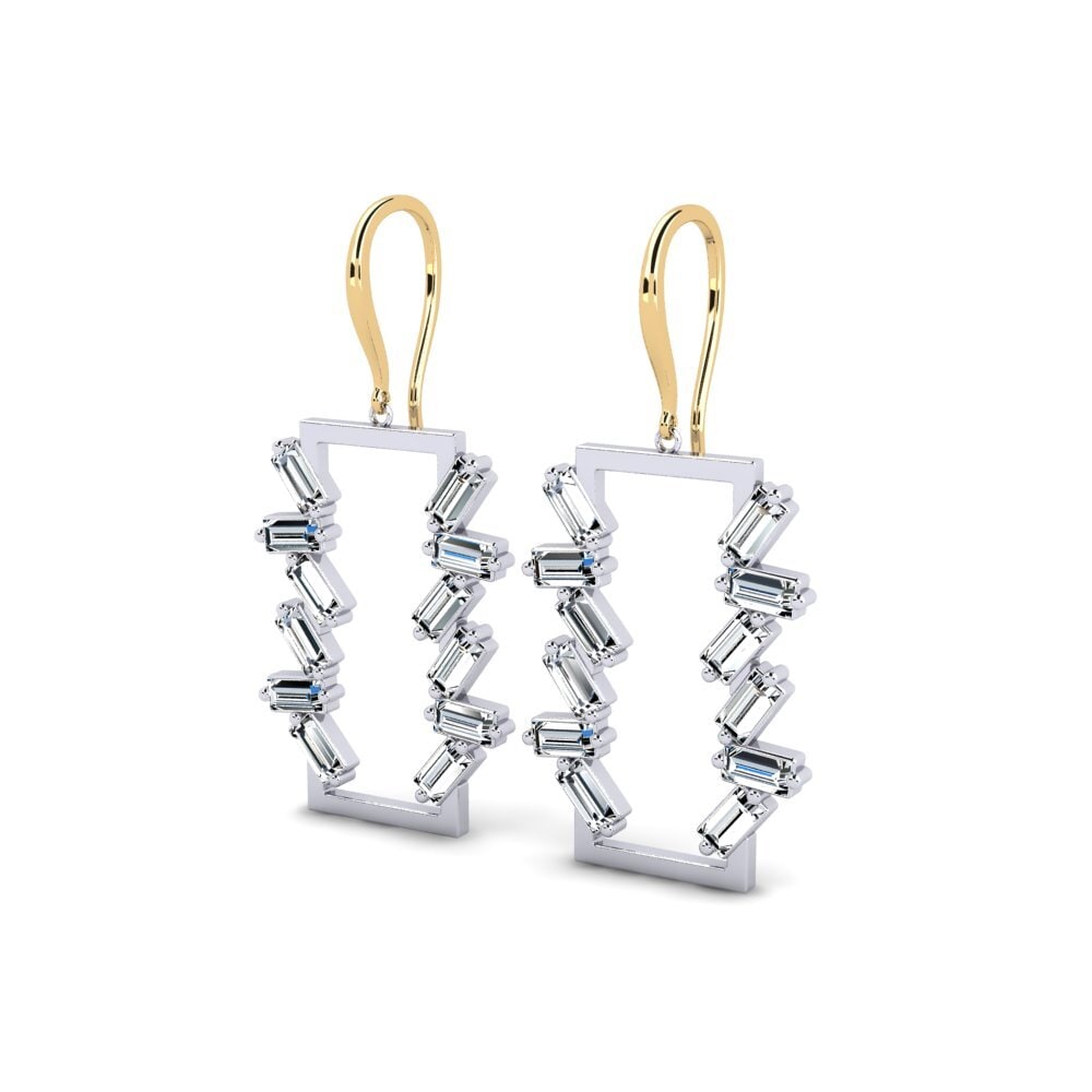 14k Oro Amarillo/Blanco Baguette Pendiente de mujer Akerea