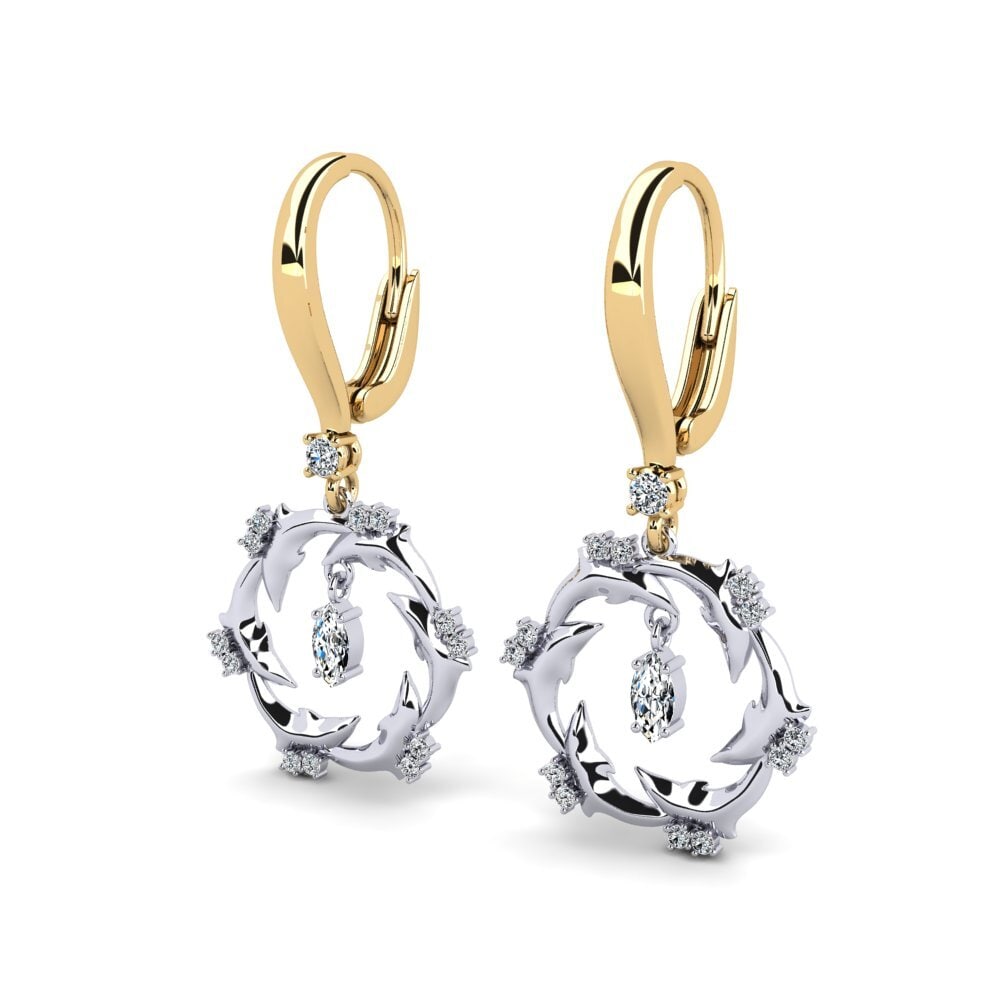 14k Oro Amarillo/Blanco Marquesa Pendiente de mujer Apyll