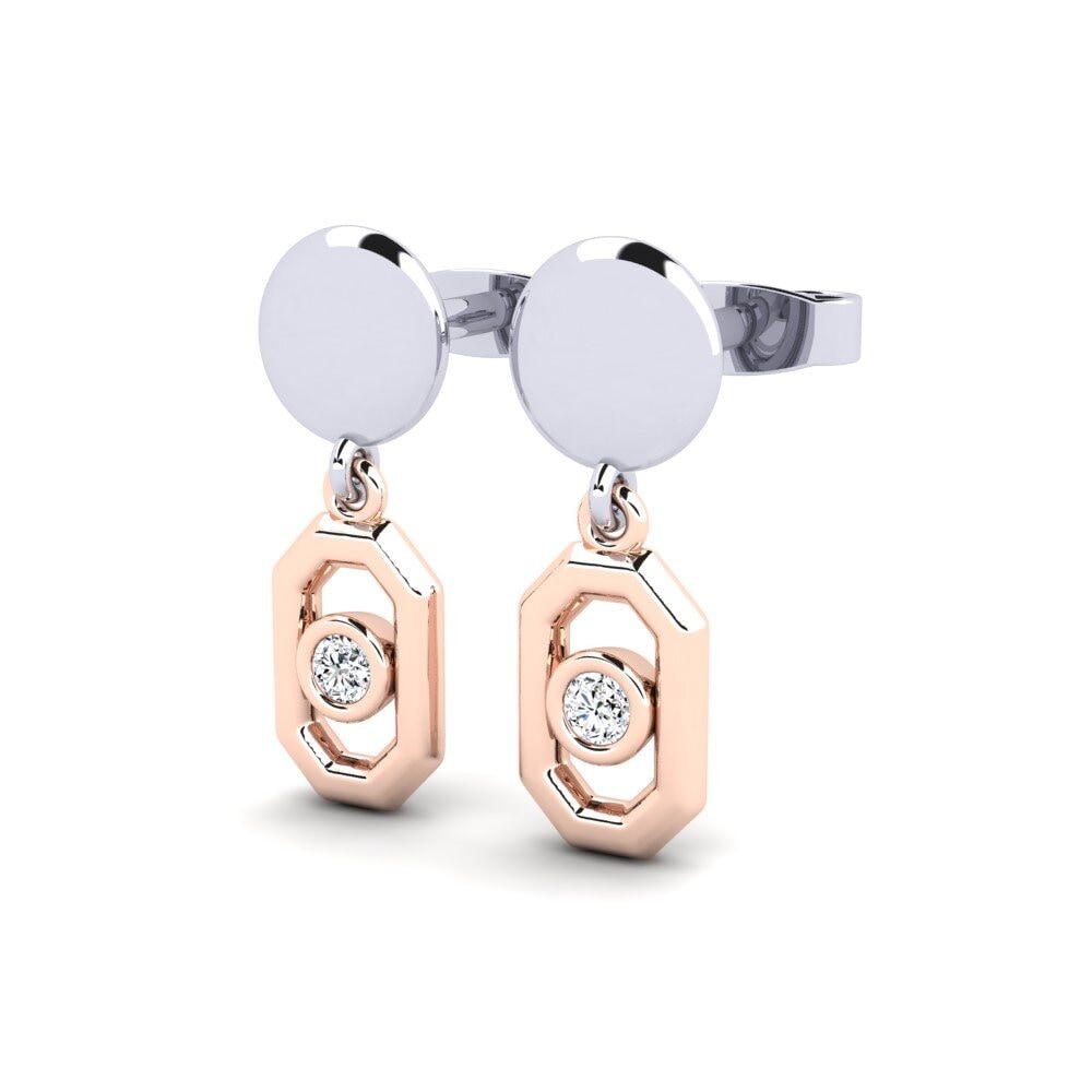 18k Oro Blanco / Rosa Pendiente de mujer Aelpma