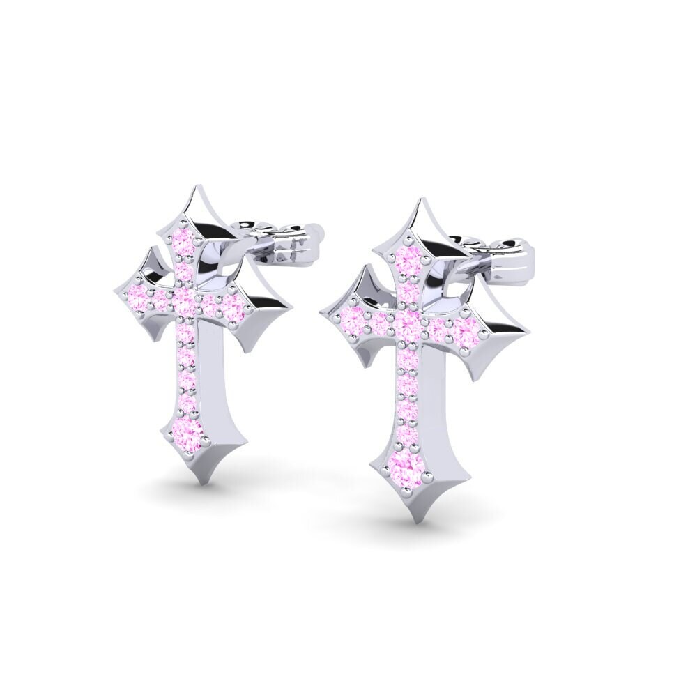 14k Oro Blanco Zafiro Rosado Pendiente de mujer Ailmen