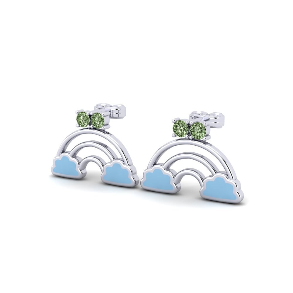 White Silver Green Diamond Kid's Earring Maillet