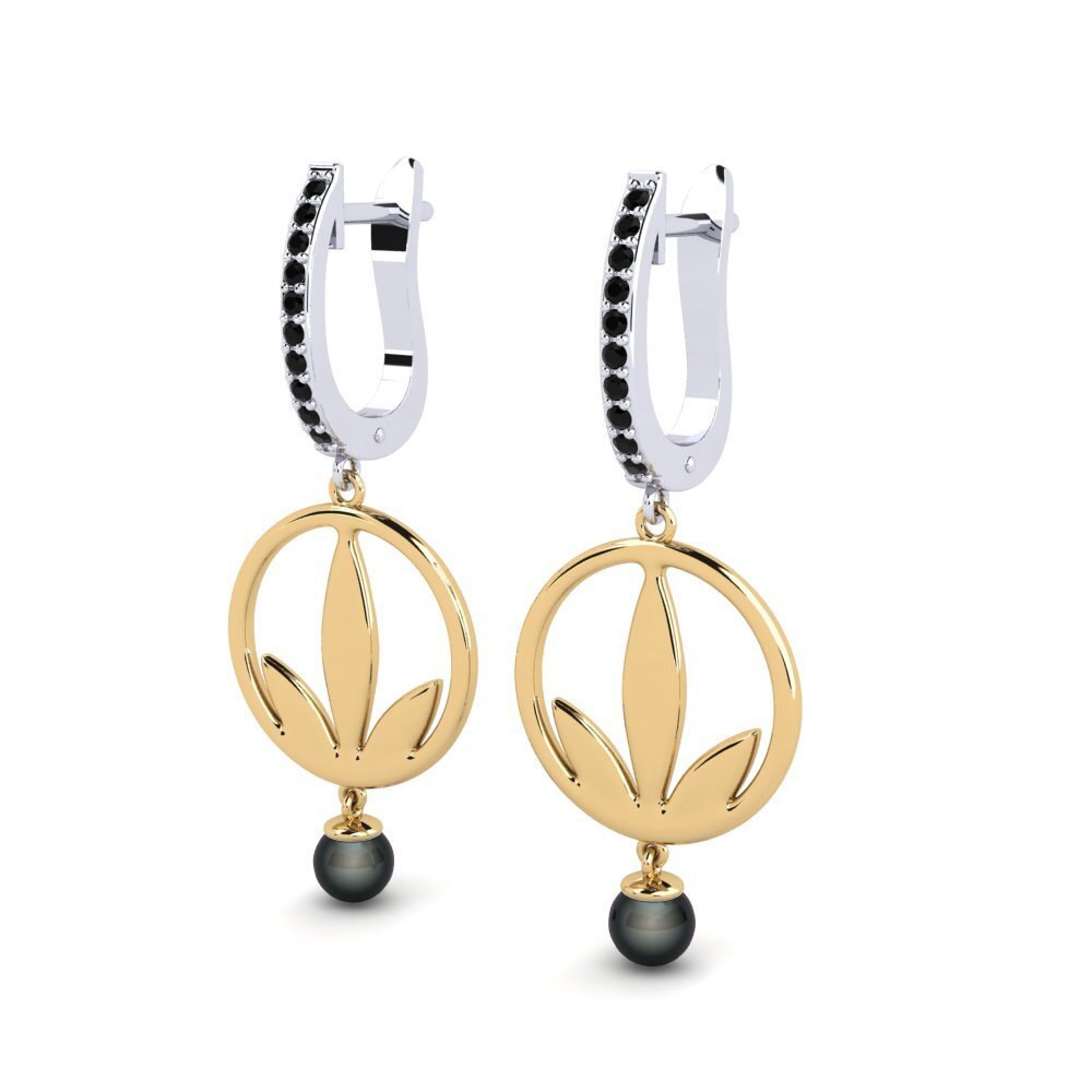 9ct White & Yellow Gold Black Diamond Women's Earring Ayvels