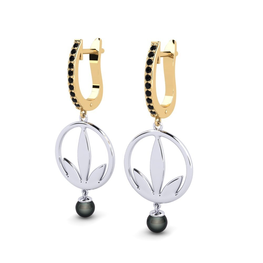 9ct Yellow & White Gold Black Diamond Women's Earring Ayvels