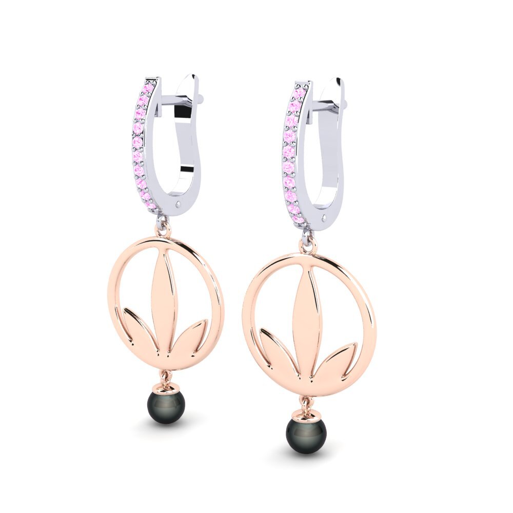14k Oro Blanco & Rosa Zafiro Rosado Pendiente de mujer Ayvels