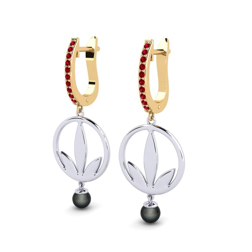 9ct Yellow & White Gold Red Zirconia Women's Earring Ayvels