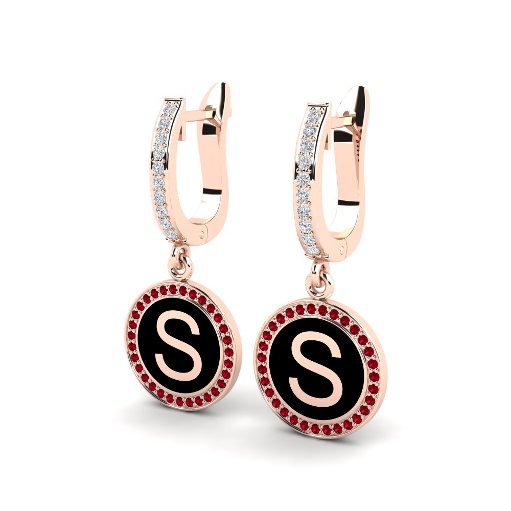 14k Oro Rosa Circonita Roja Pendiente de mujer Elmolt - S