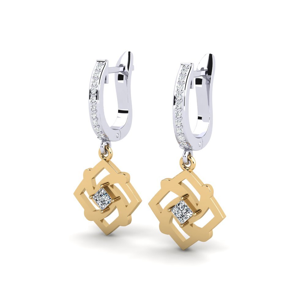 14k Oro Blanco / Amarillo Princesa Pendiente de mujer Lycian