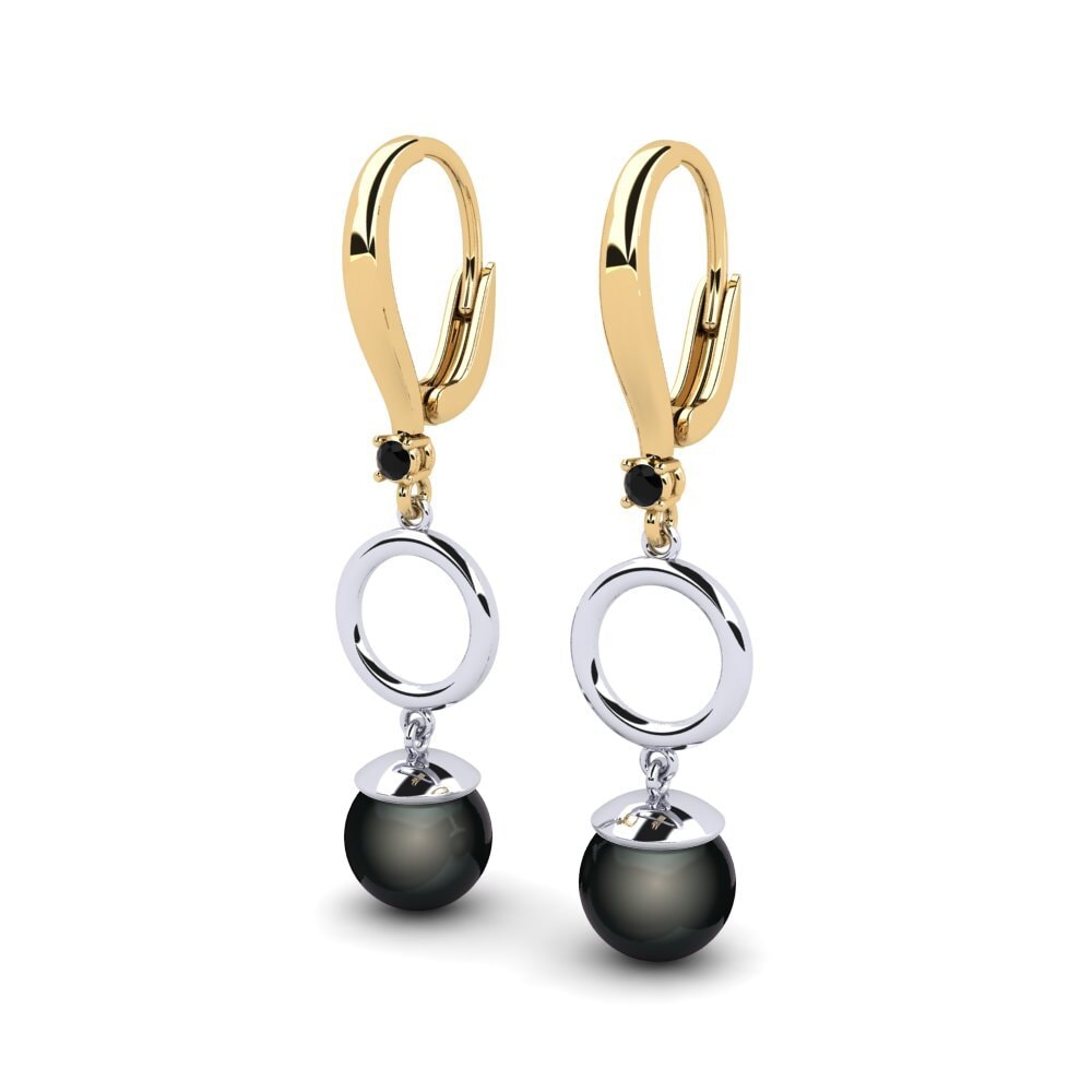 14ct Yellow & White Gold Black Sapphire Women's Earring Martijona